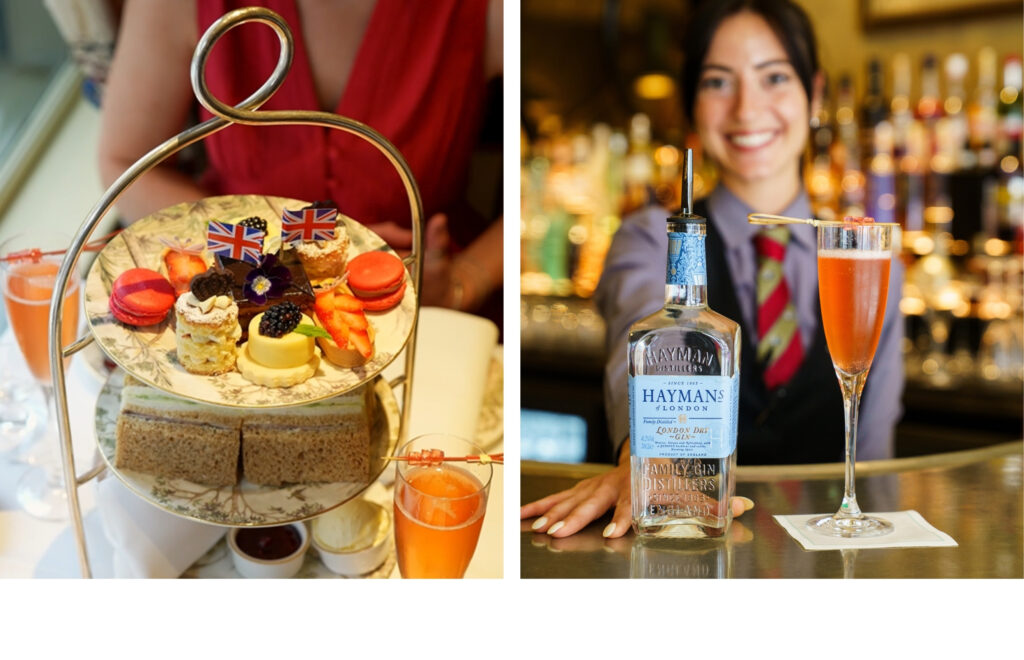 Afternoon tea, Hayman's cocktail, bartender, bottle of Hayman's Original Gin London Dry